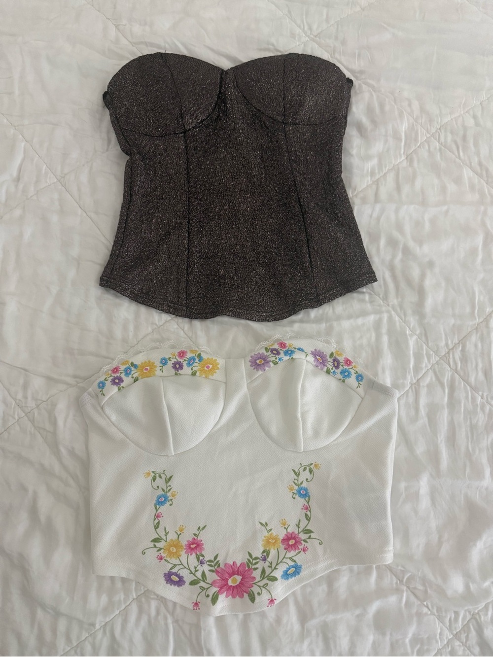 Women Strapless Floral and a Brown Bustier Top - Both Size Small